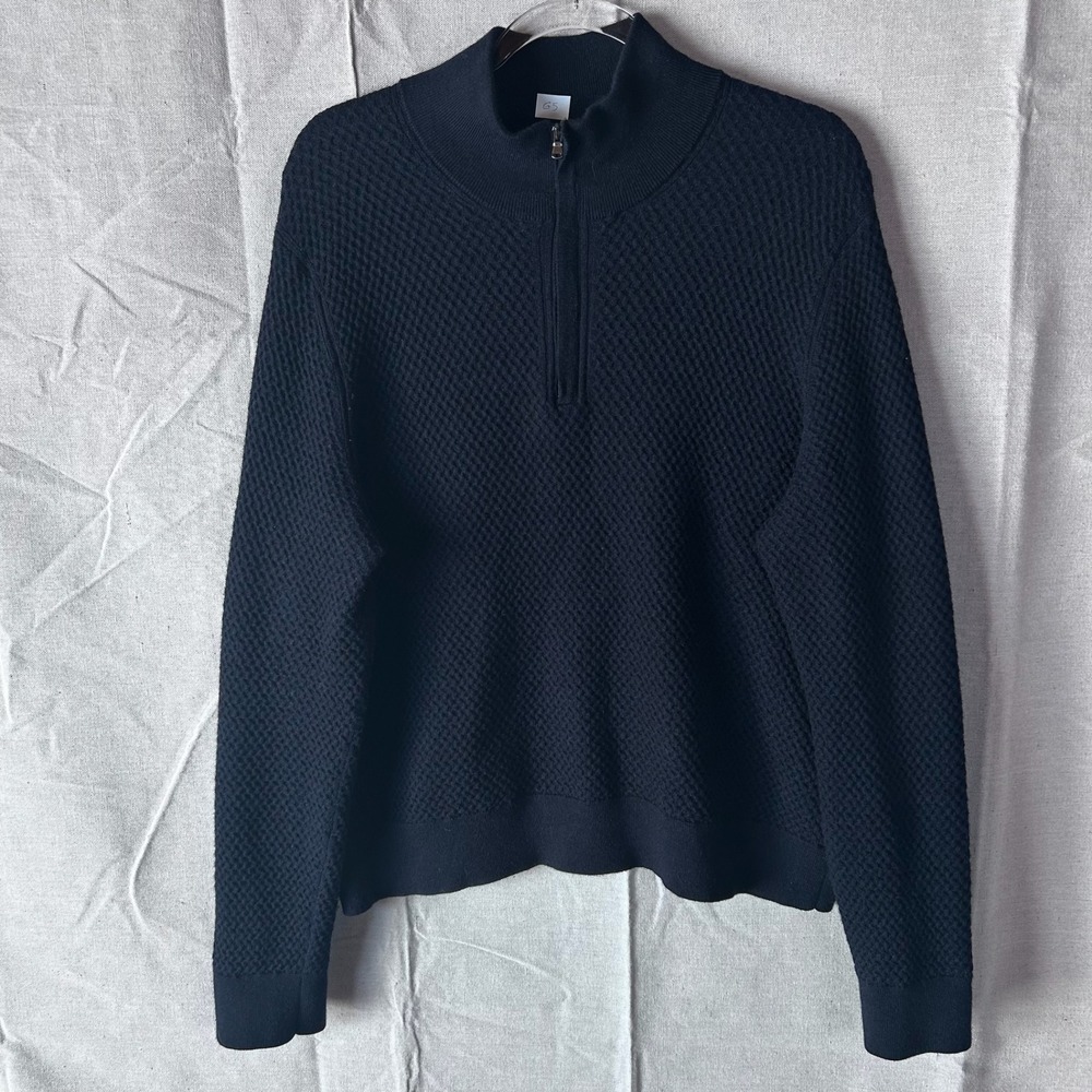 BrunoMagli Mens XL Navy Blue 100% Merino‎ Wool Textured Quarter Zip Sweater